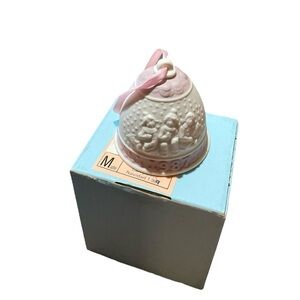 Vintage Lladro 3" Porcelain 1987 Bell Pink Campanita Navidad 3 Children Snow